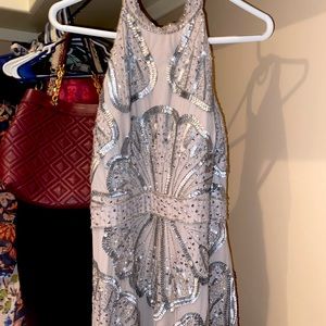 ADRIANNA PAPELL Silver/Grey sequins formal gown